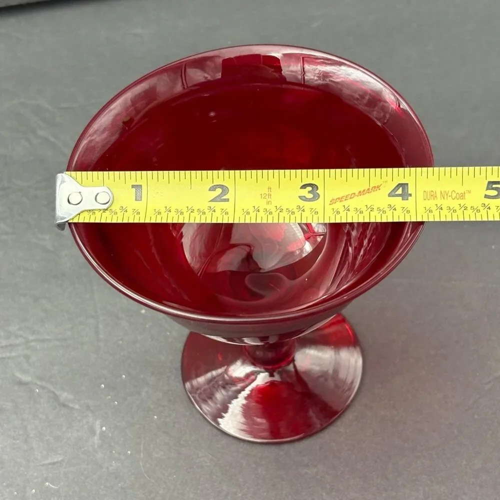 Vintage Ruby Red Hand Blown Glass Dessert Coupe Sherbet Set of 2 Art Deco Pontil